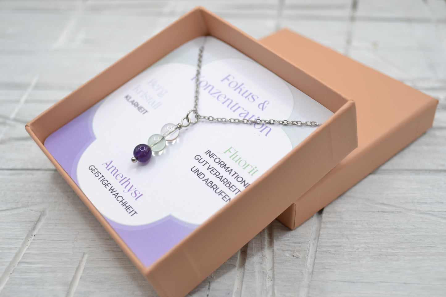 Kette Fokus und Konzentration mit Bergkristall, Fluorit und Amethyst