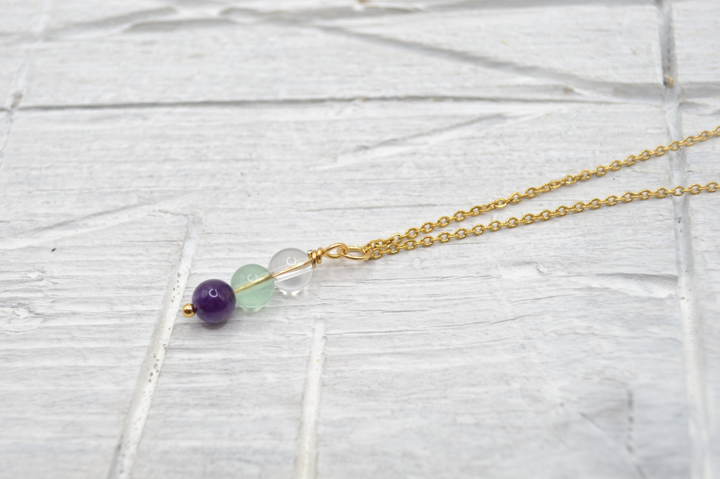 Kette Fokus und Konzentration mit Bergkristall, Fluorit und Amethyst