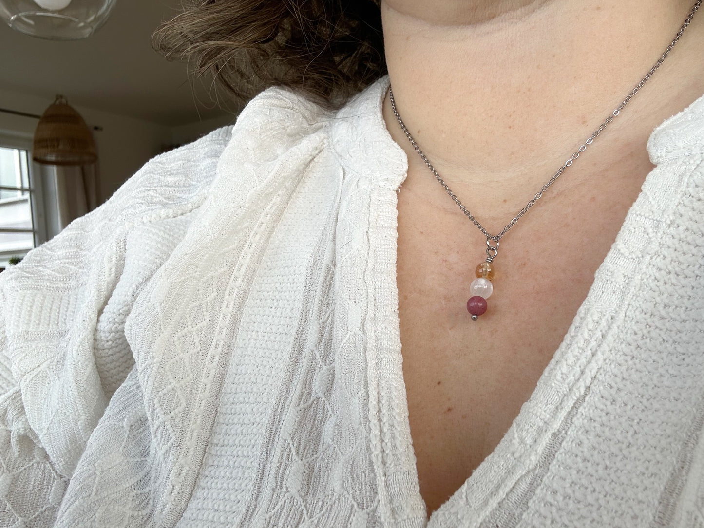 Kette Freude mit Citrin, Selenit und Rhodochrosit