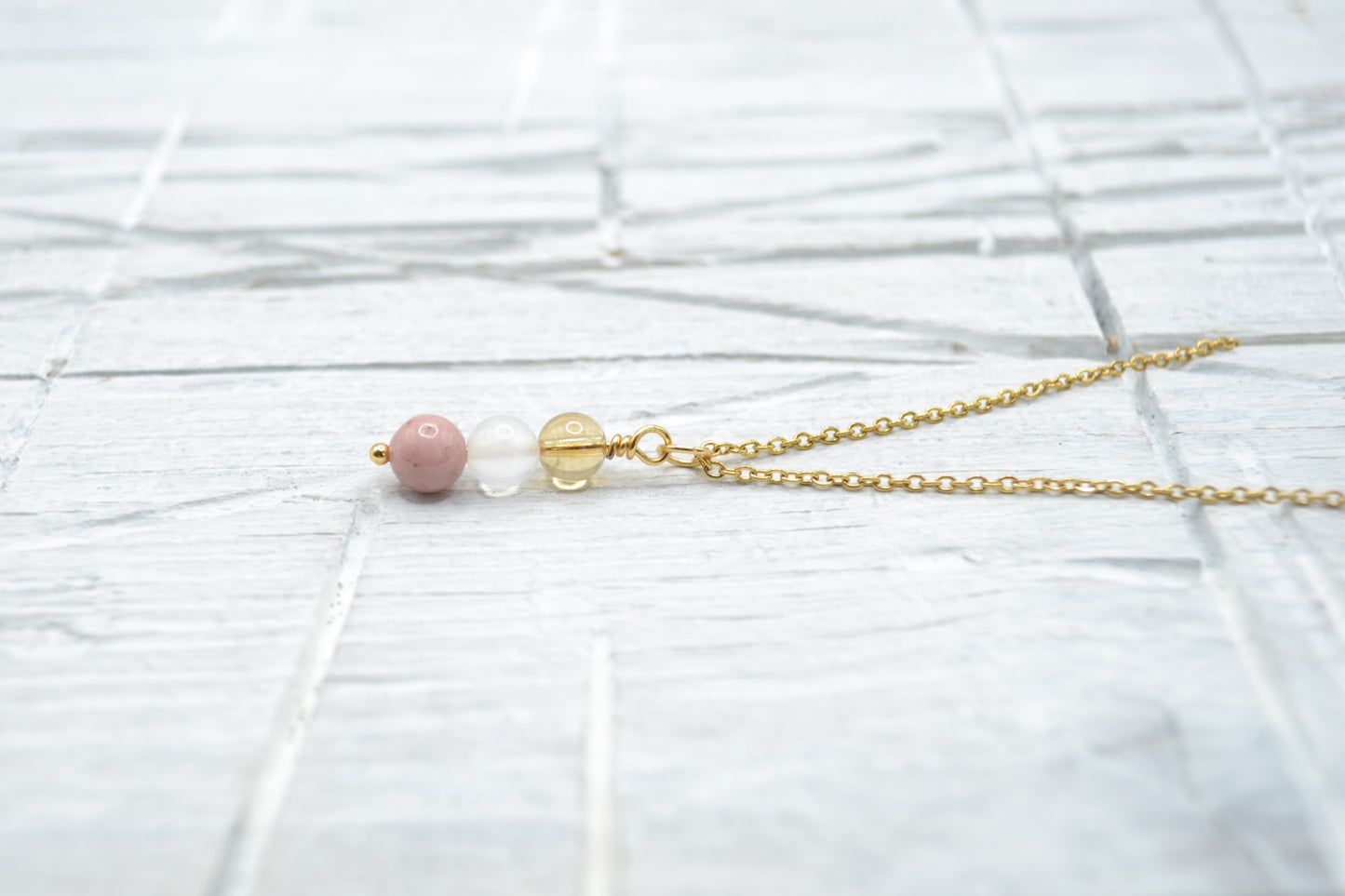 Kette Freude mit Citrin, Selenit und Rhodochrosit