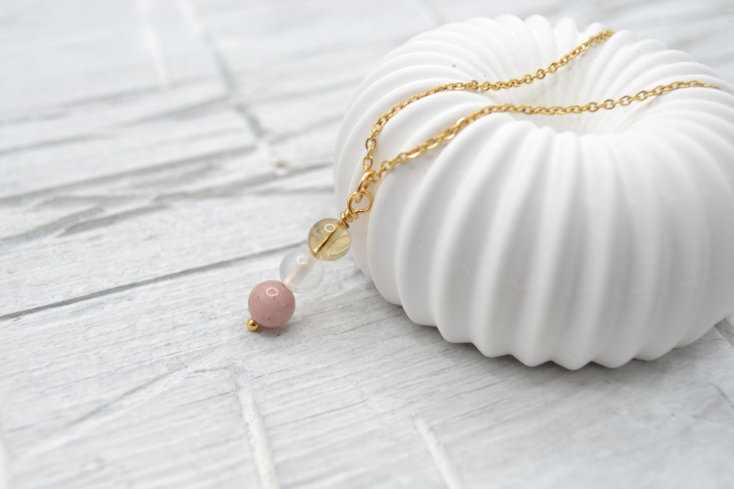 Kette Freude mit Citrin, Selenit und Rhodochrosit