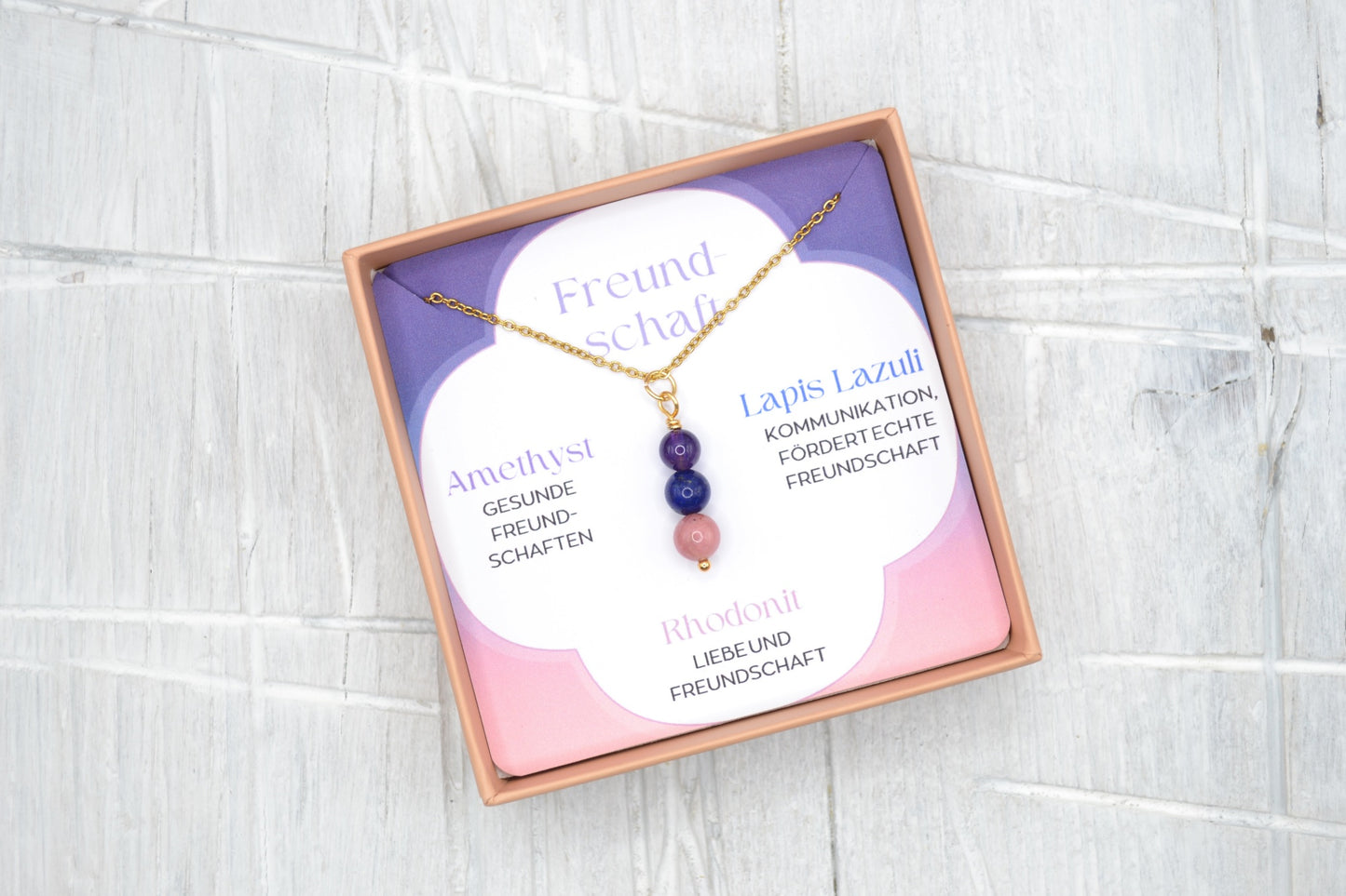 Kette Freundschaft mit Amethyst, Lapis Lazuli und Rhodonit