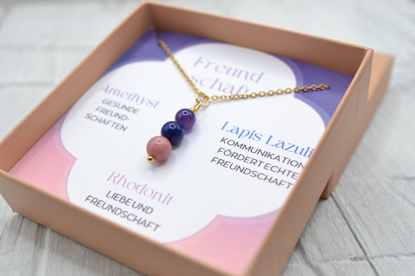 Kette Freundschaft mit Amethyst, Lapis Lazuli und Rhodonit