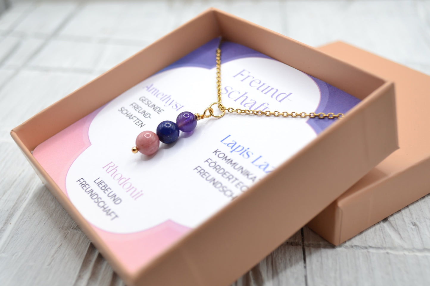 Kette Freundschaft mit Amethyst, Lapis Lazuli und Rhodonit