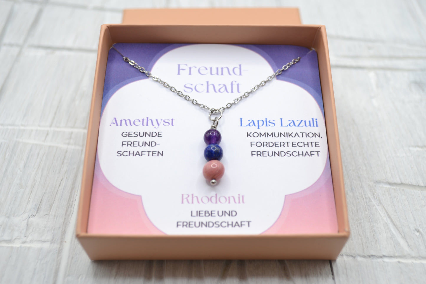 Kette Freundschaft mit Amethyst, Lapis Lazuli und Rhodonit