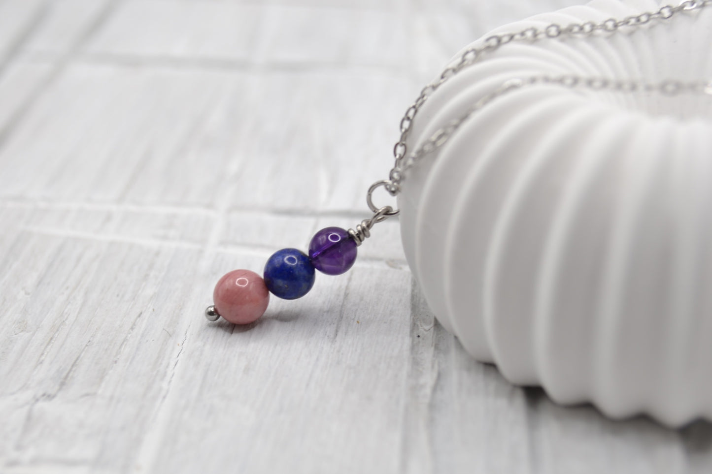Kette Freundschaft mit Amethyst, Lapis Lazuli und Rhodonit