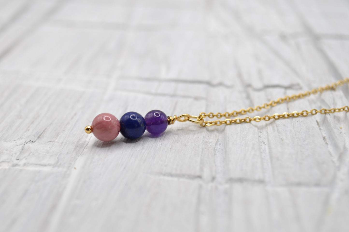 Kette Freundschaft mit Amethyst, Lapis Lazuli und Rhodonit
