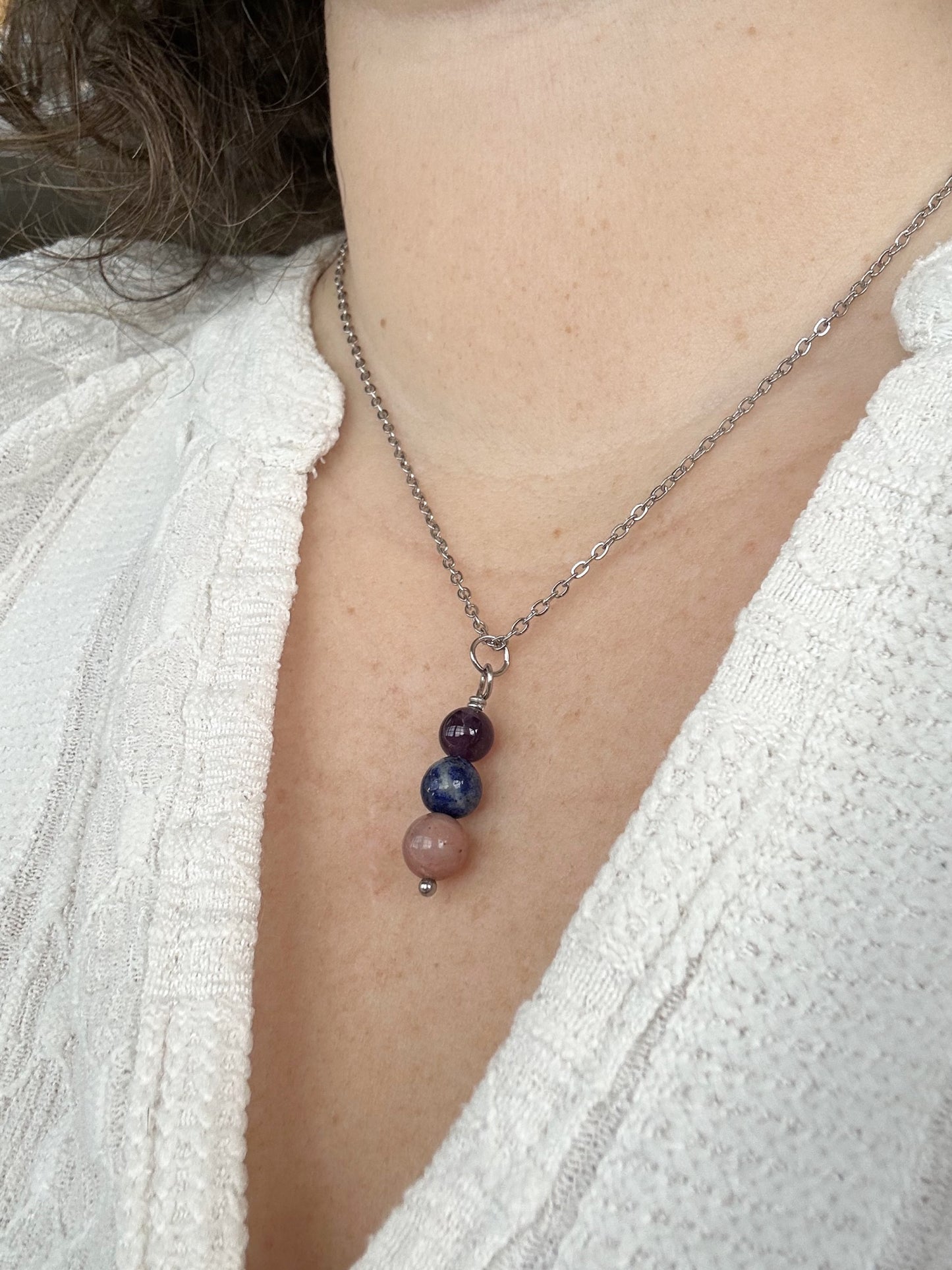 Kette Freundschaft mit Amethyst, Lapis Lazuli und Rhodonit