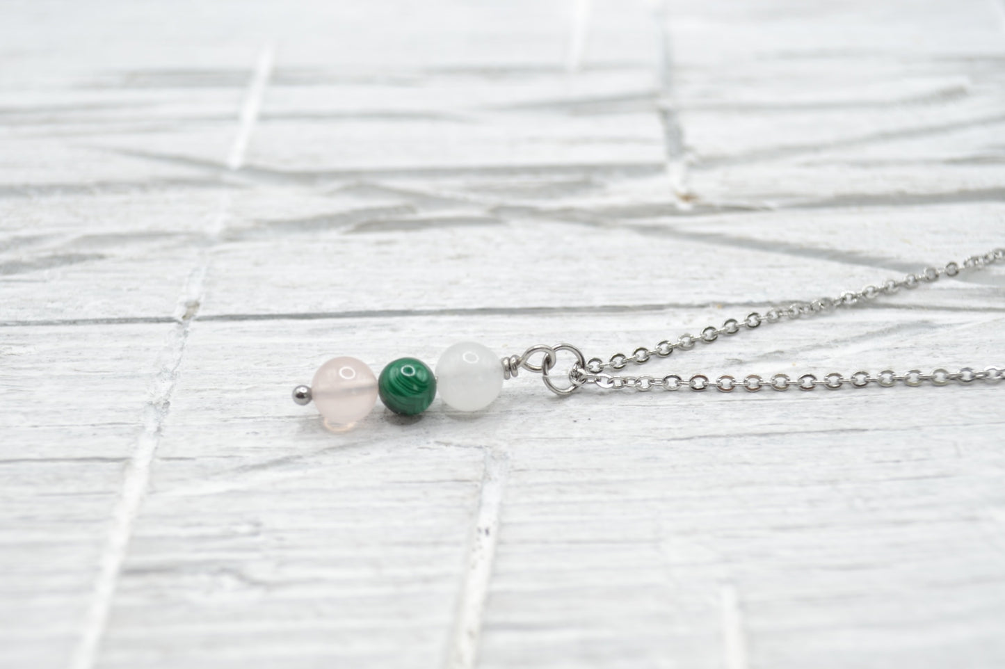 Kette Frieden und Harmonie mit Friedens-Achat, Malachit und Rosenquarz