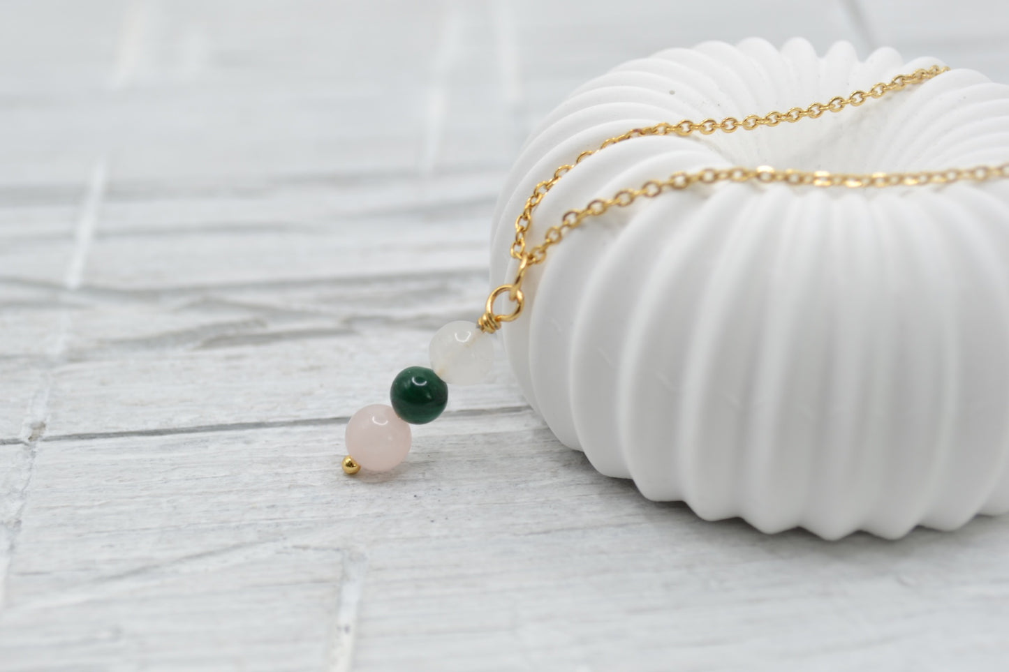 Kette Frieden und Harmonie mit Friedens-Achat, Malachit und Rosenquarz