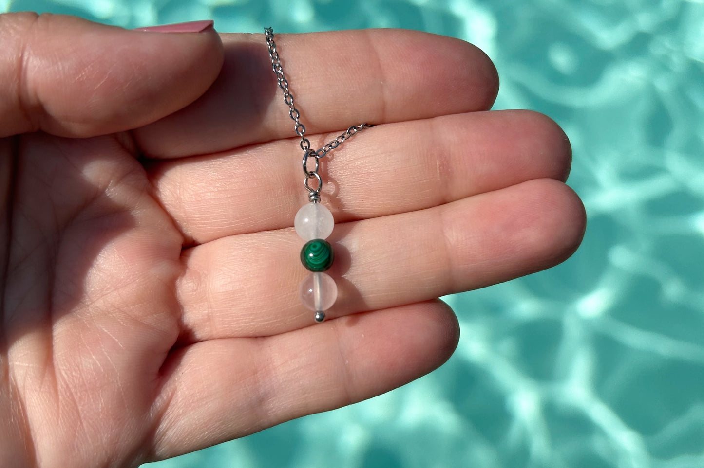 Kette Frieden und Harmonie mit Friedens-Achat, Malachit und Rosenquarz