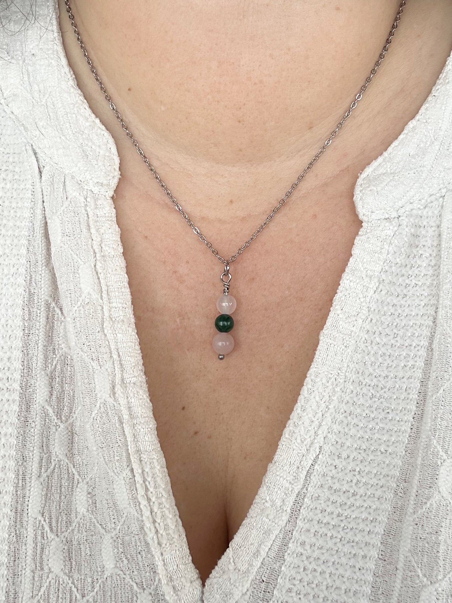 Kette Frieden und Harmonie mit Friedens-Achat, Malachit und Rosenquarz