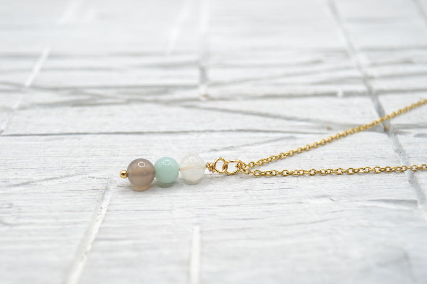 Kette Geburt mit Mondstein, Amazonit und Botswana-Achat
