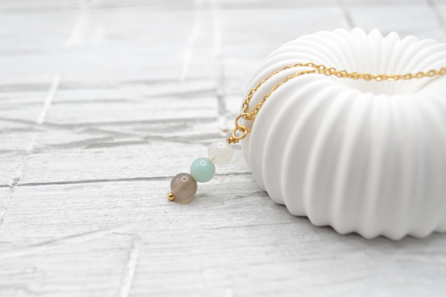 Kette Geburt mit Mondstein, Amazonit und Botswana-Achat
