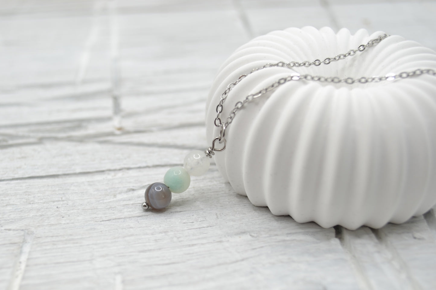 Kette Geburt mit Mondstein, Amazonit und Botswana-Achat