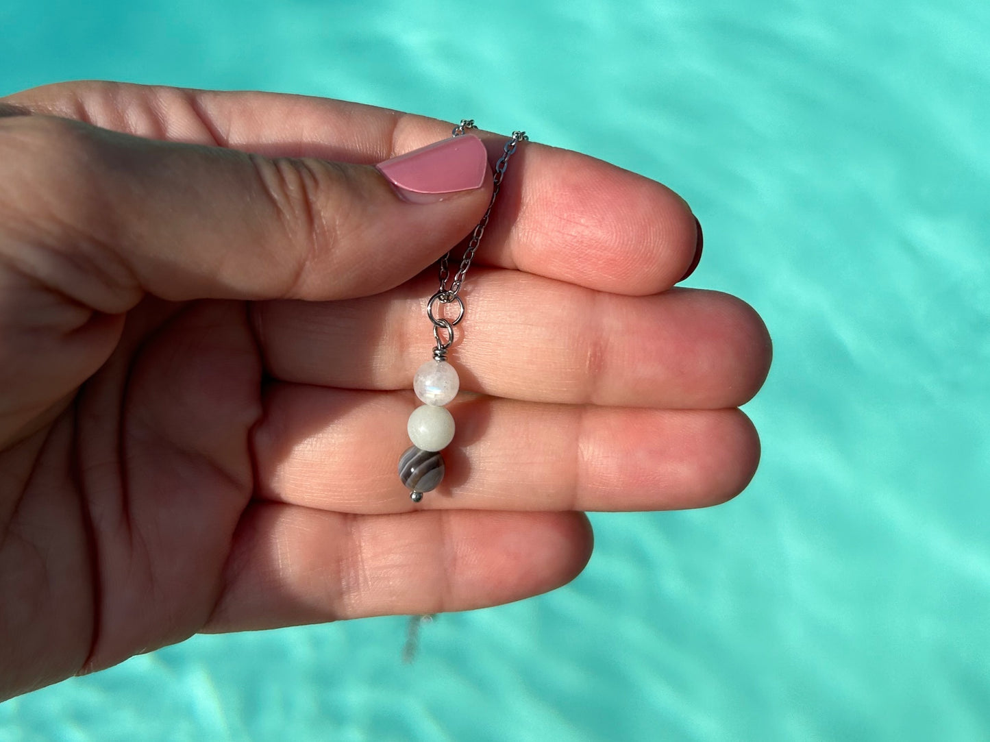 Kette Geburt mit Mondstein, Amazonit und Botswana-Achat