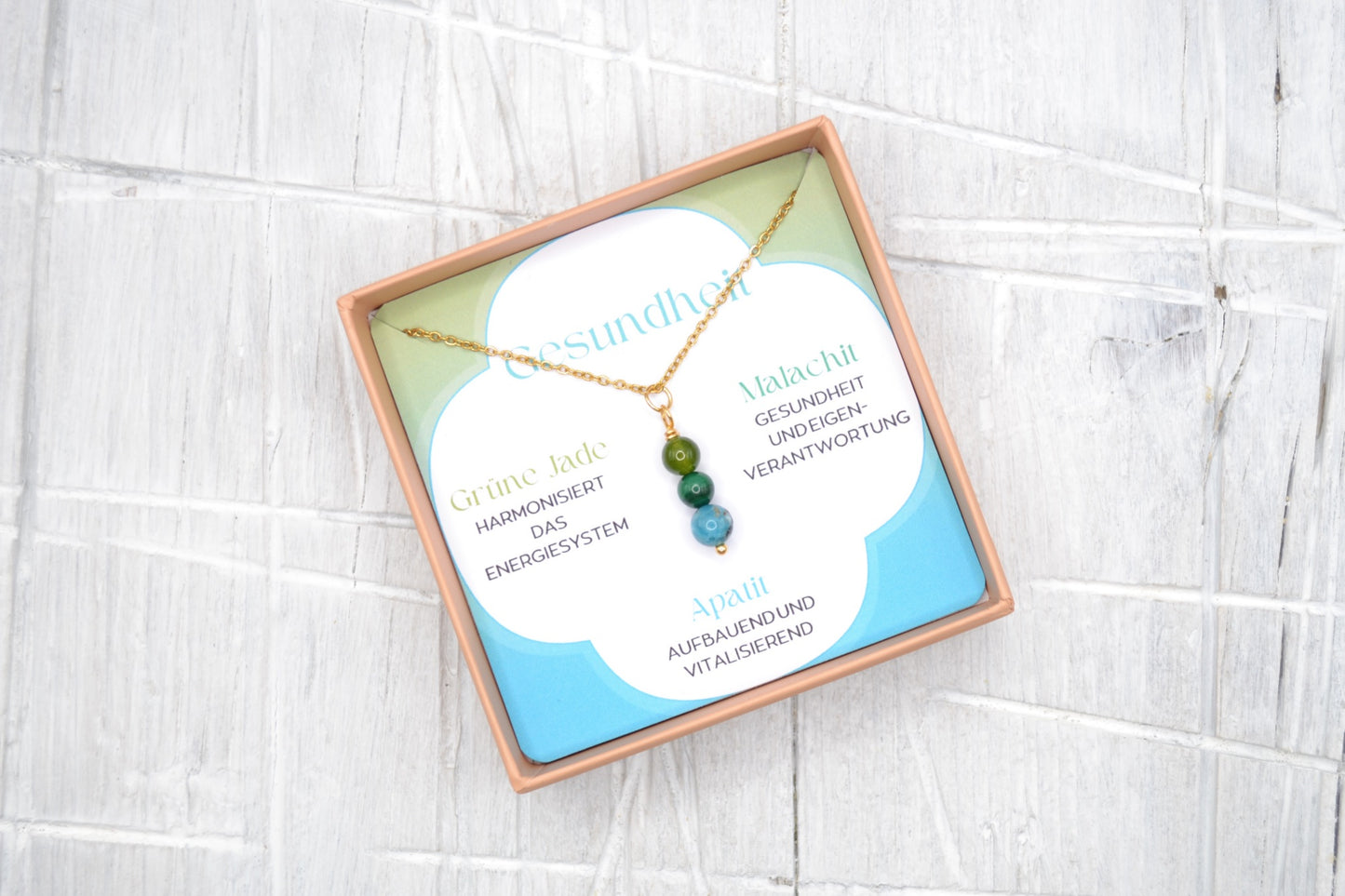 Kette Gesundheit mit Grüner Jade, Malachit und Apatit