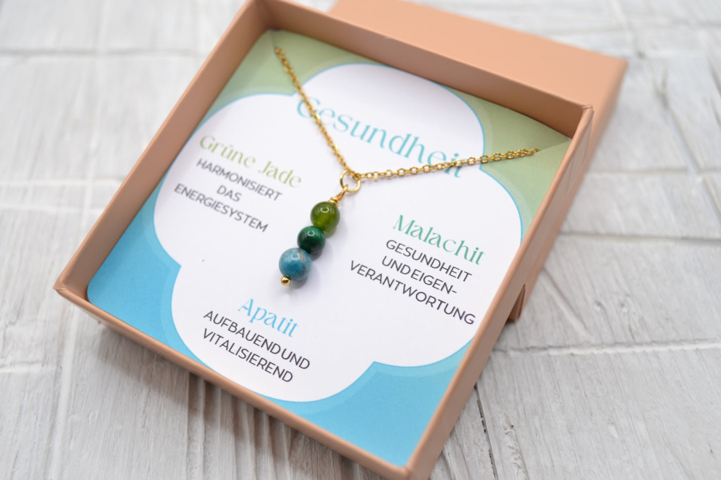 Kette Gesundheit mit Grüner Jade, Malachit und Apatit