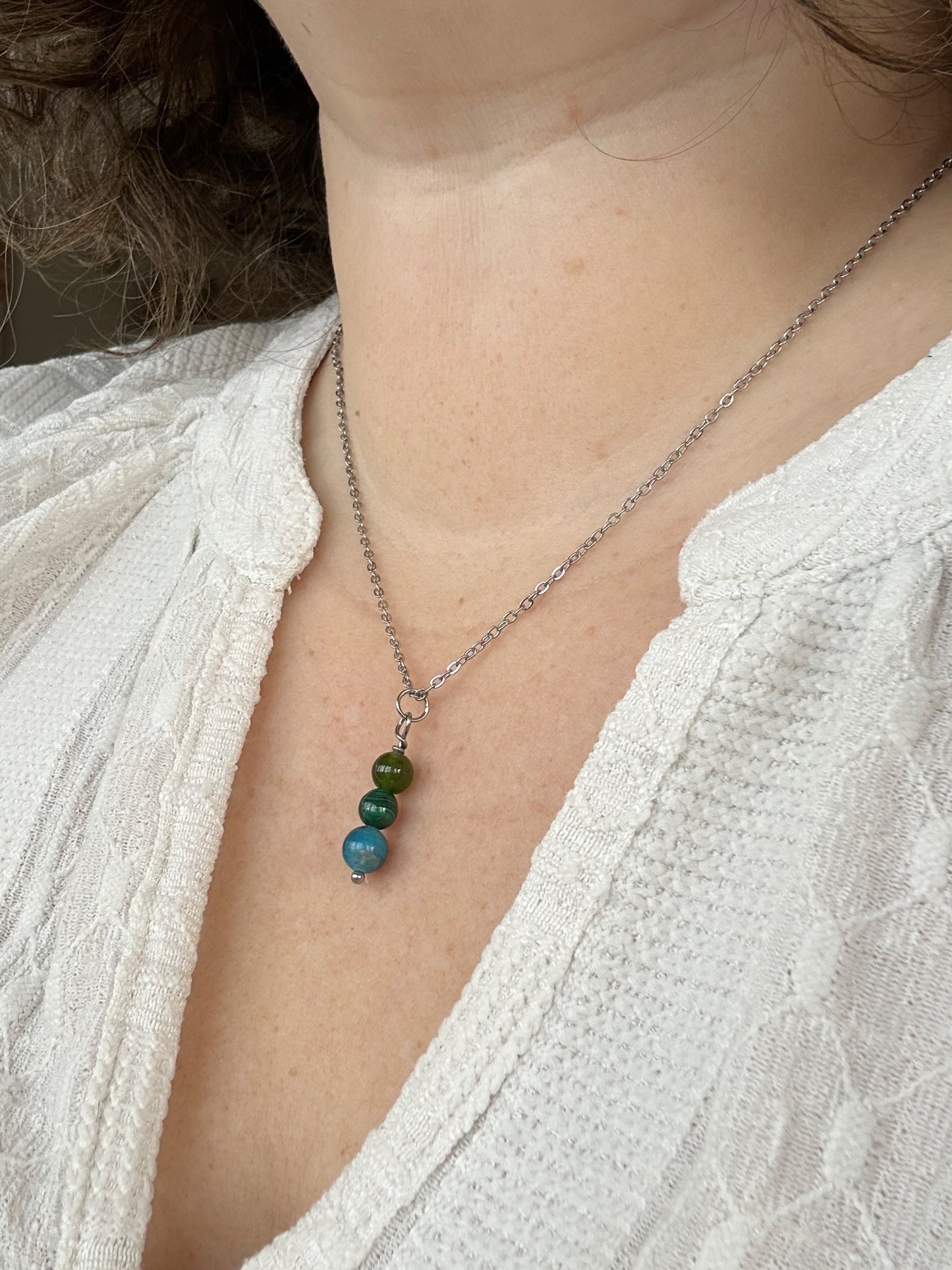 Kette Gesundheit mit Grüner Jade, Malachit und Apatit