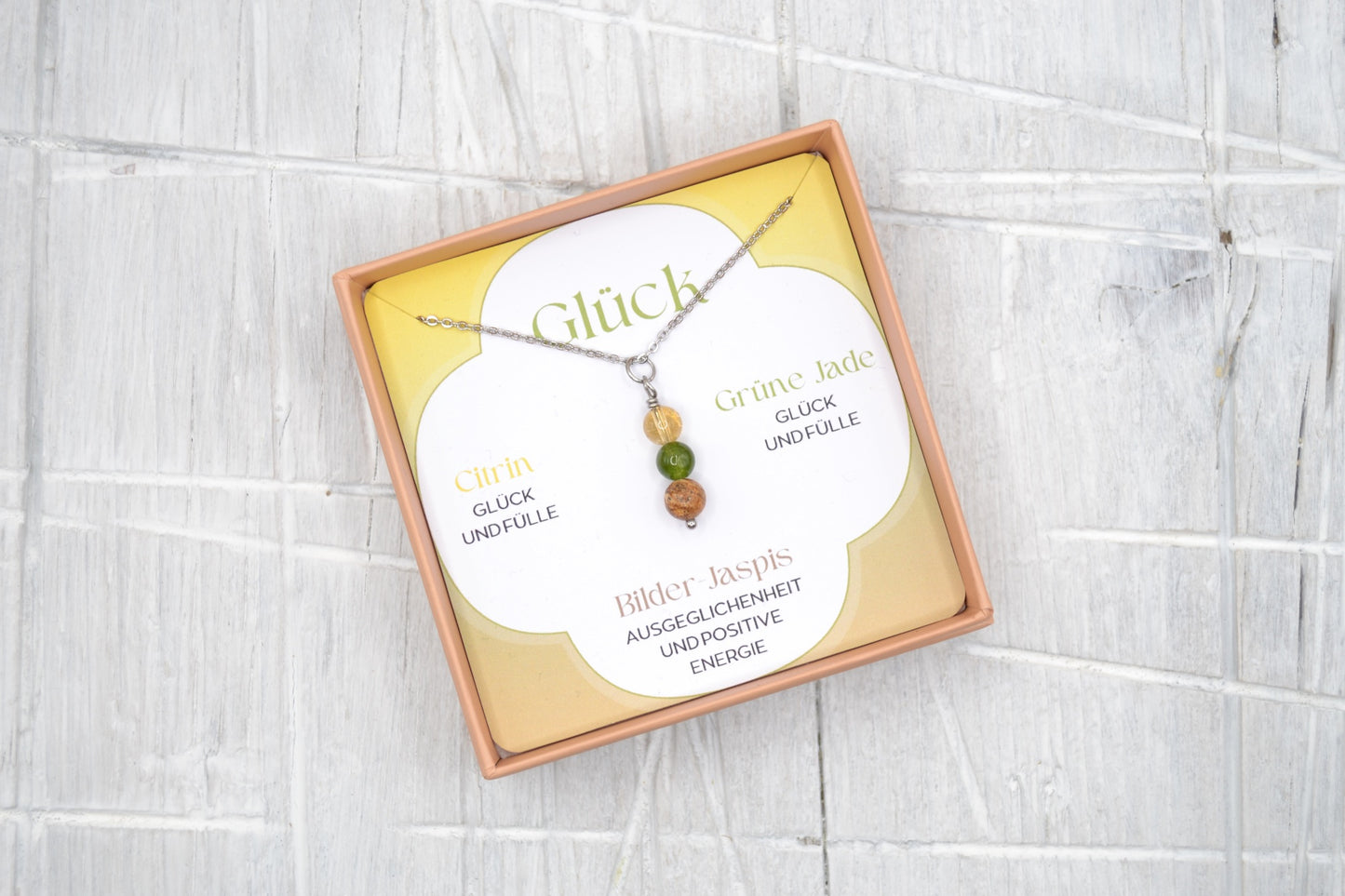 Kette Glück mit Citrin, Grüner Jade und Bilder-Jaspis
