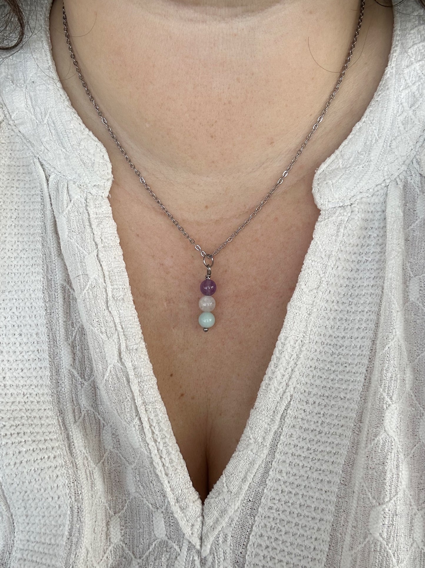 Kette Intuition mit Amethyst, Mondstein und Amazonit