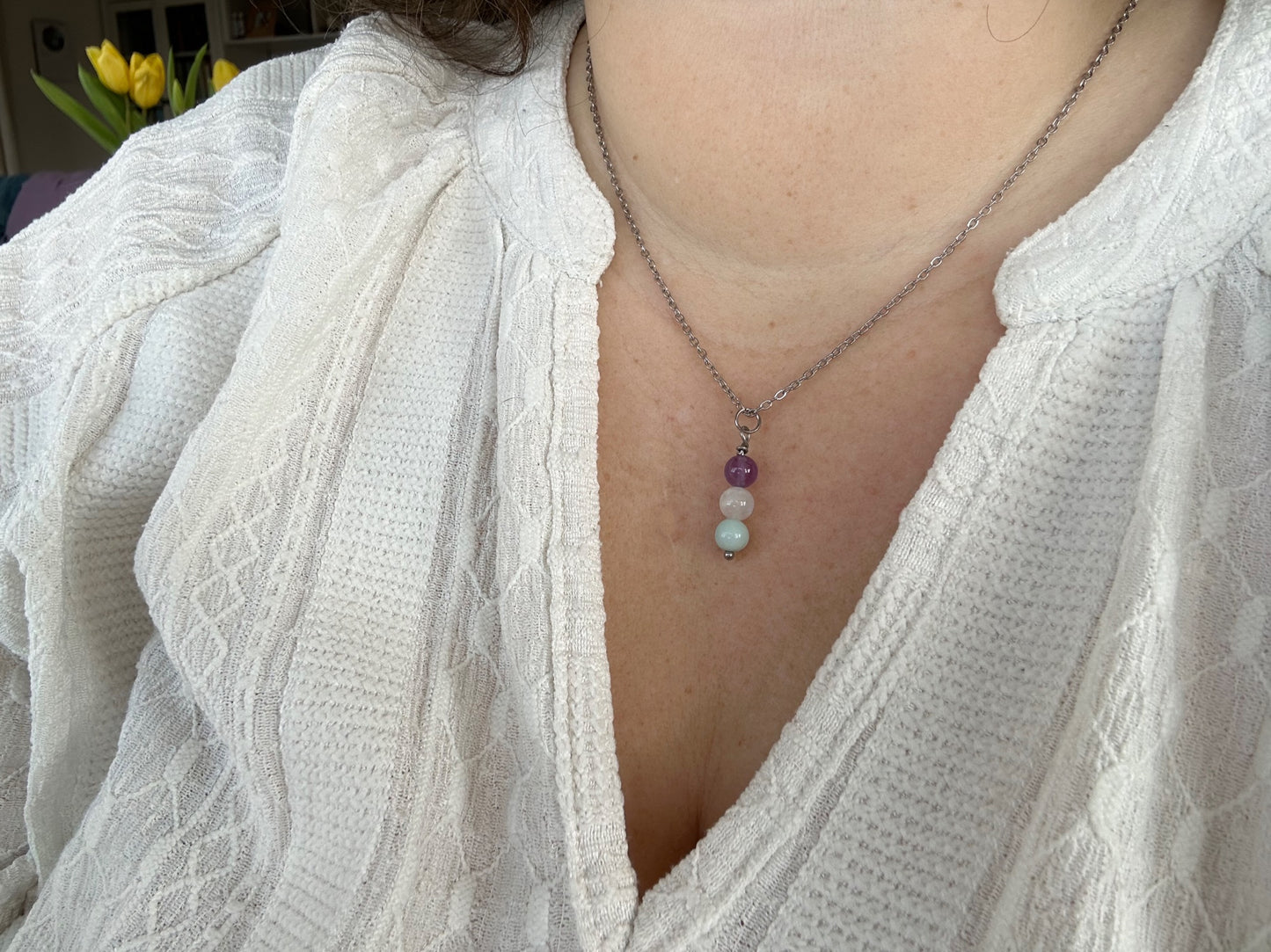 Kette Intuition mit Amethyst, Mondstein und Amazonit