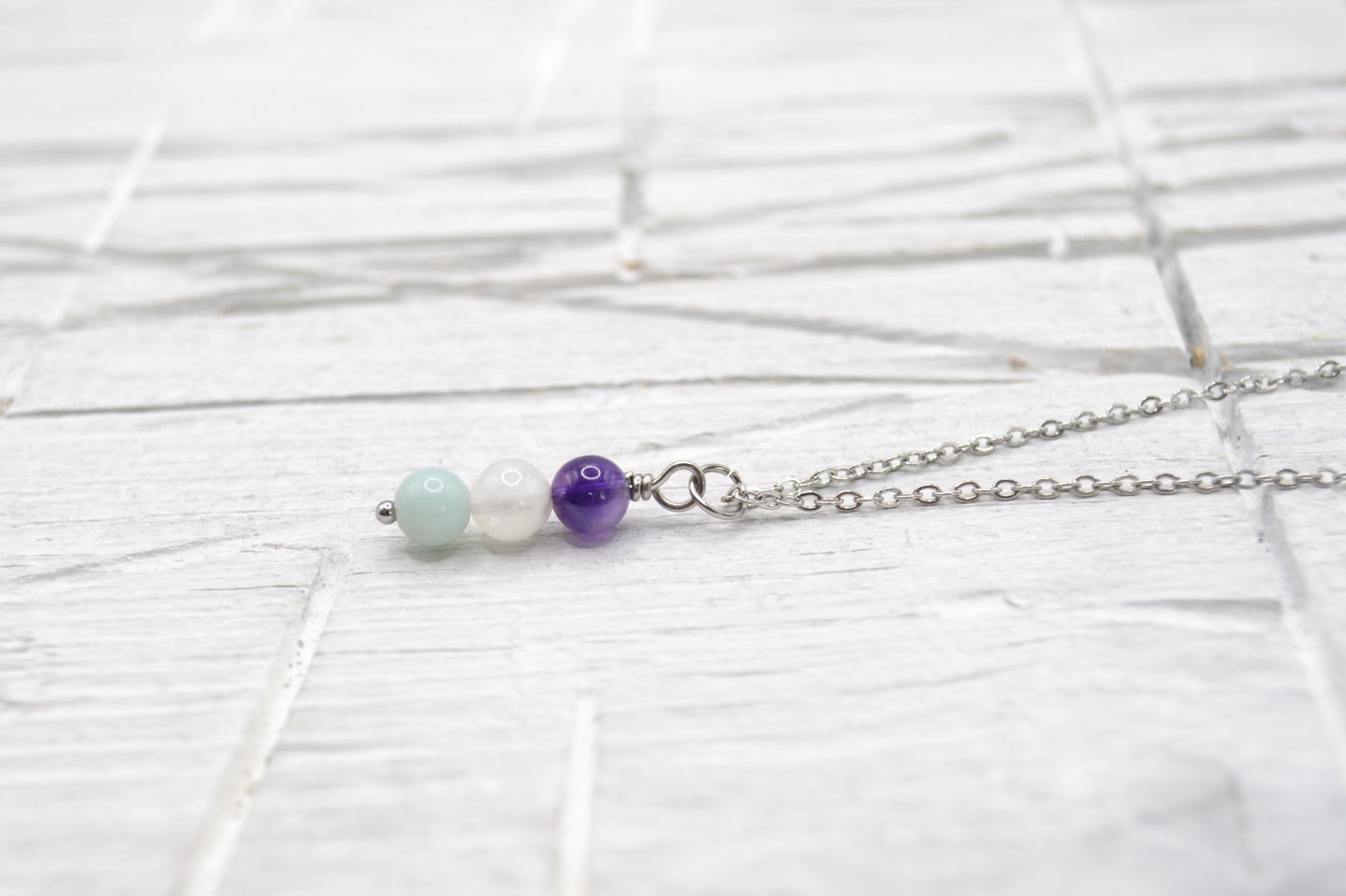 Kette Intuition mit Amethyst, Mondstein und Amazonit