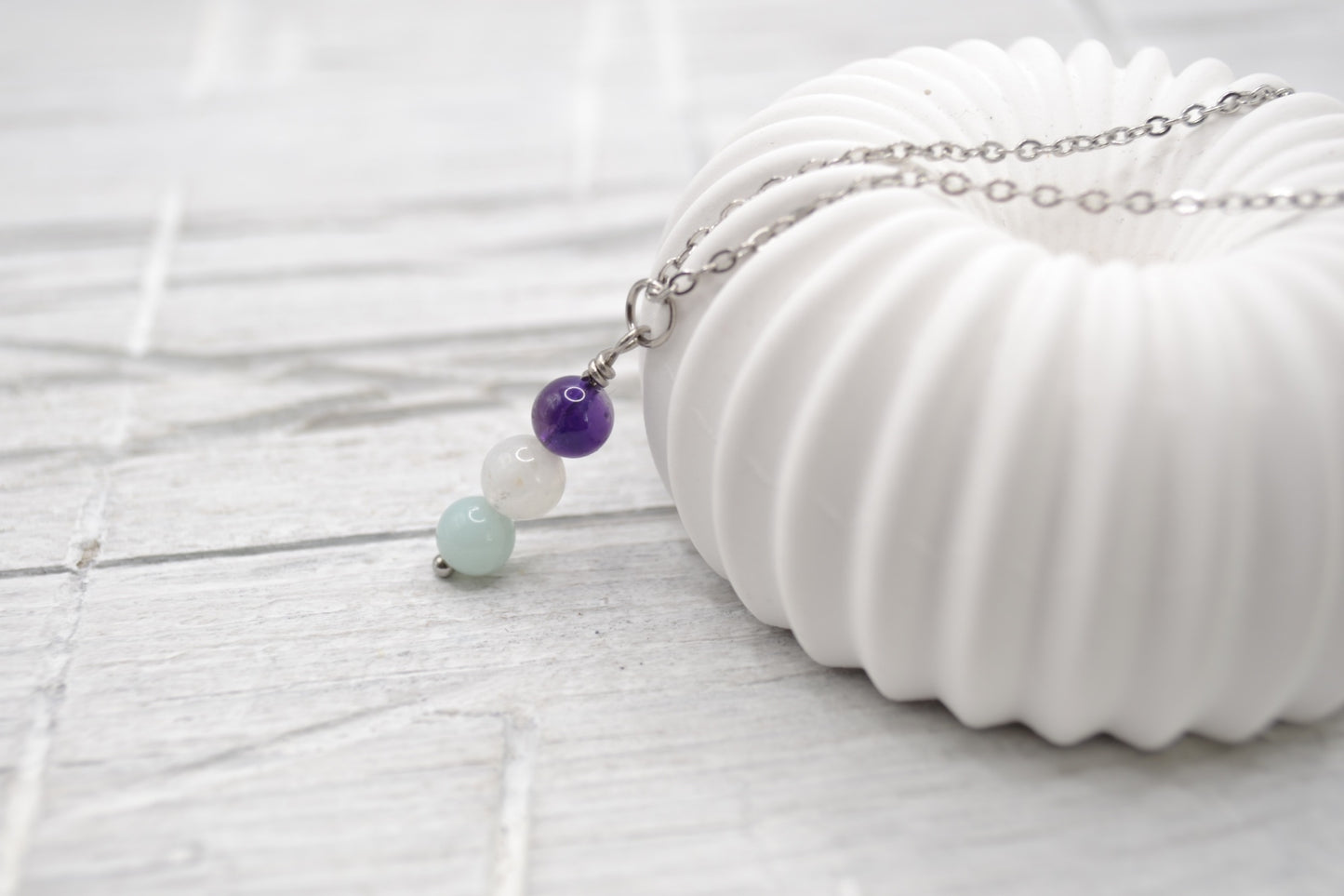 Kette Intuition mit Amethyst, Mondstein und Amazonit