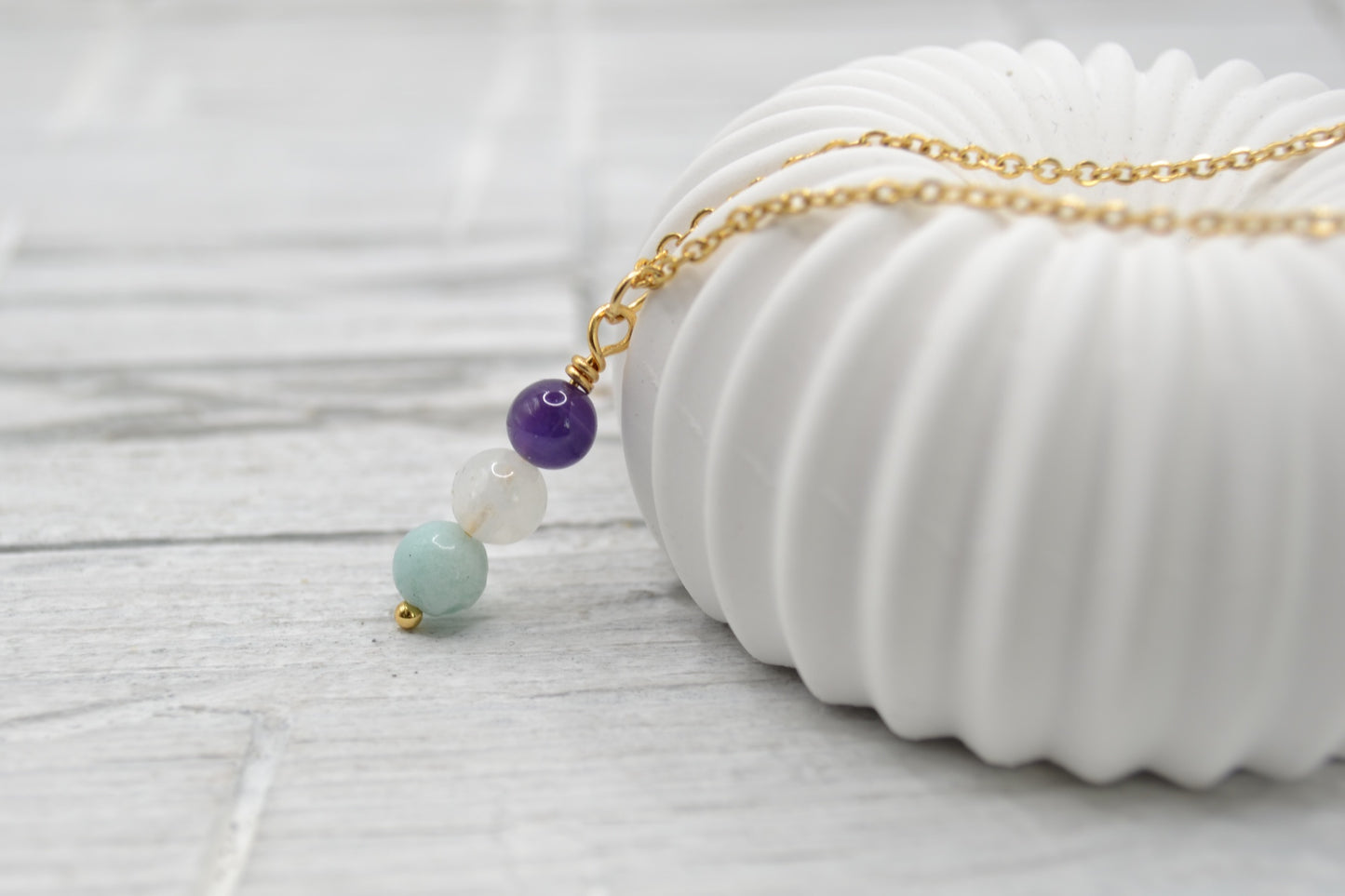 Kette Intuition mit Amethyst, Mondstein und Amazonit