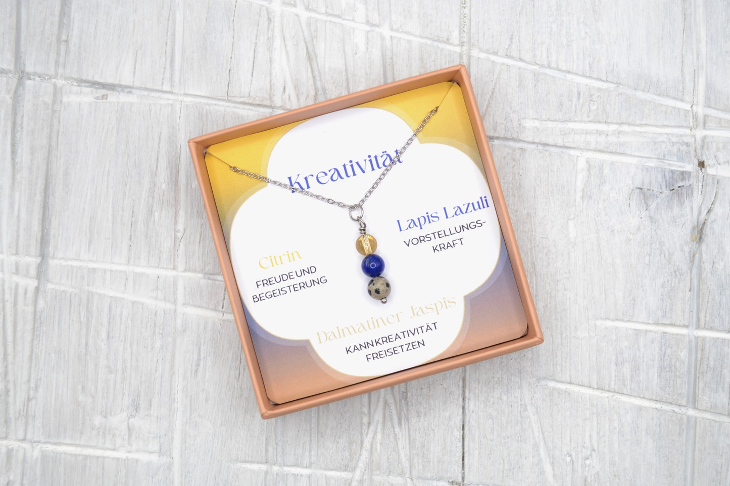 Kette Kreativität mit Citrin, Lapis Lazuli und Dalmatiner Jaspis