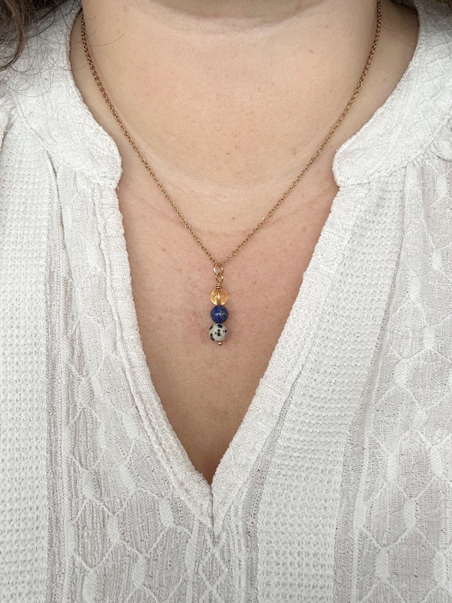 Kette Kreativität mit Citrin, Lapis Lazuli und Dalmatiner Jaspis