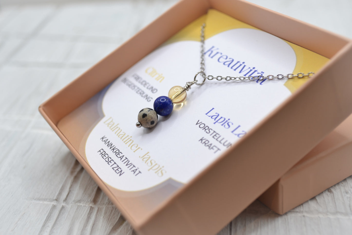 Kette Kreativität mit Citrin, Lapis Lazuli und Dalmatiner Jaspis