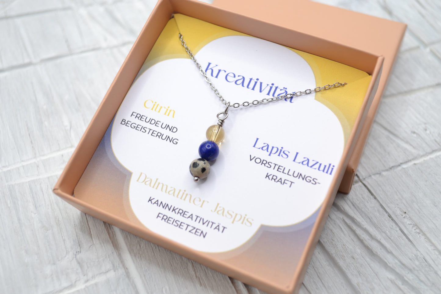 Kette Kreativität mit Citrin, Lapis Lazuli und Dalmatiner Jaspis