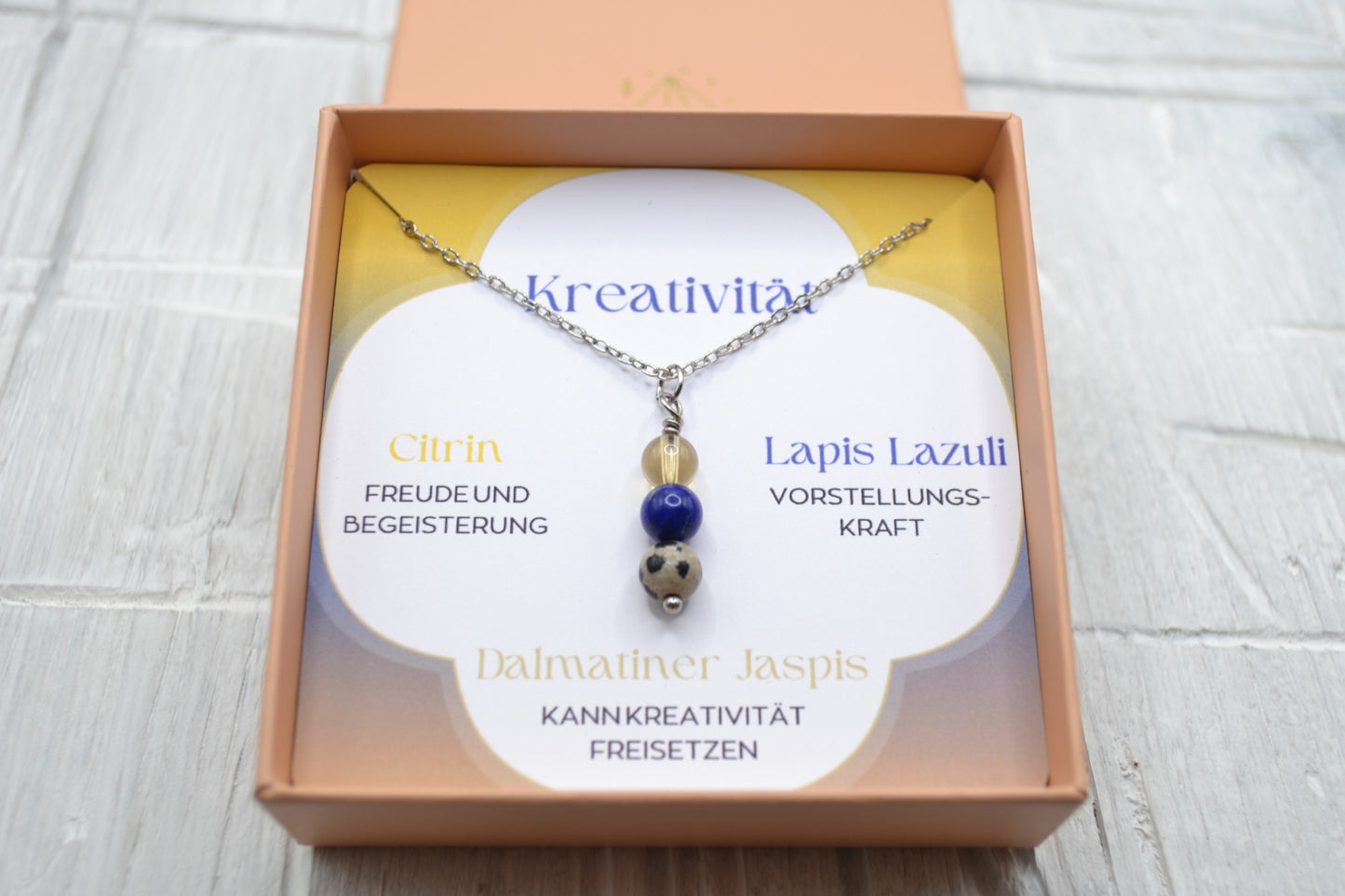 Kette Kreativität mit Citrin, Lapis Lazuli und Dalmatiner Jaspis