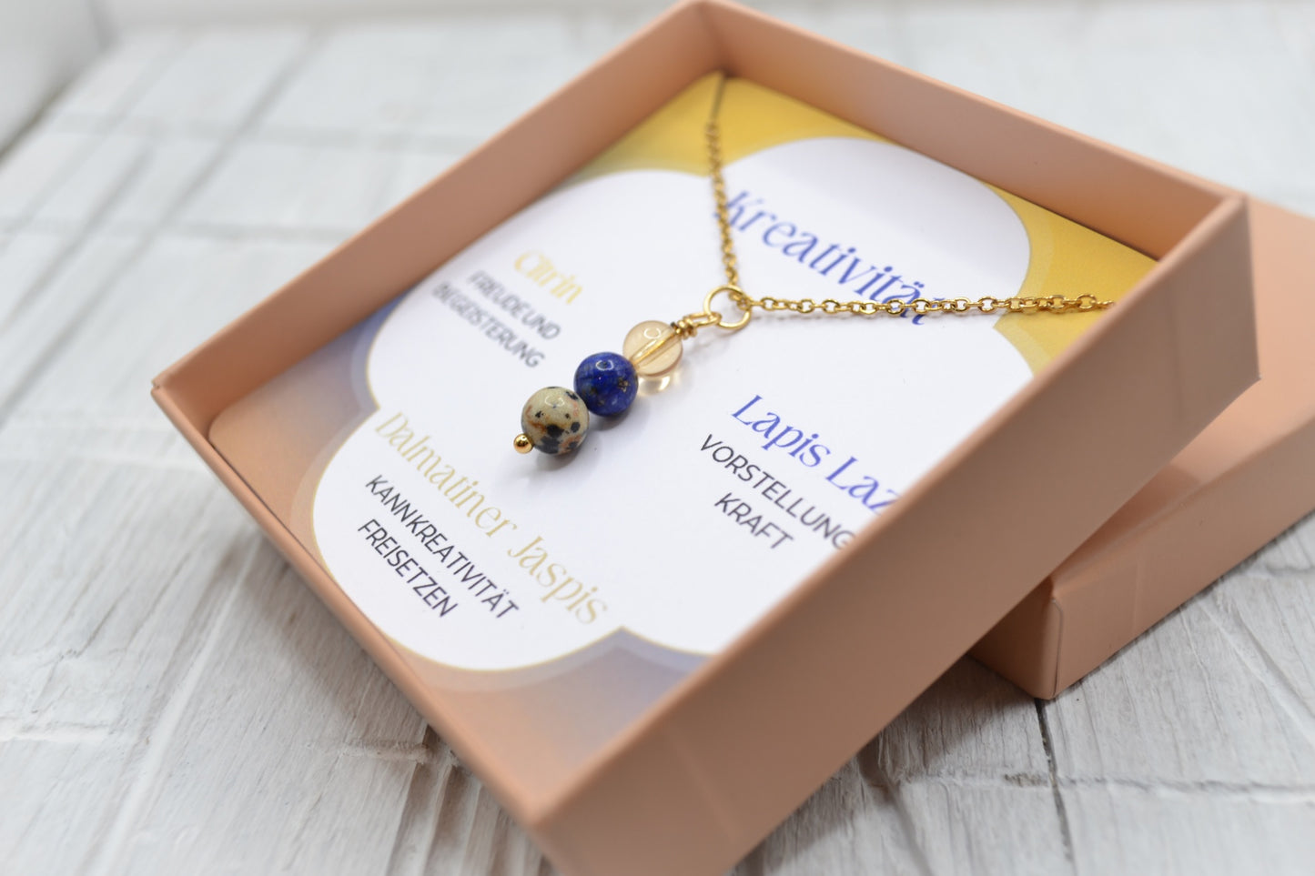 Kette Kreativität mit Citrin, Lapis Lazuli und Dalmatiner Jaspis