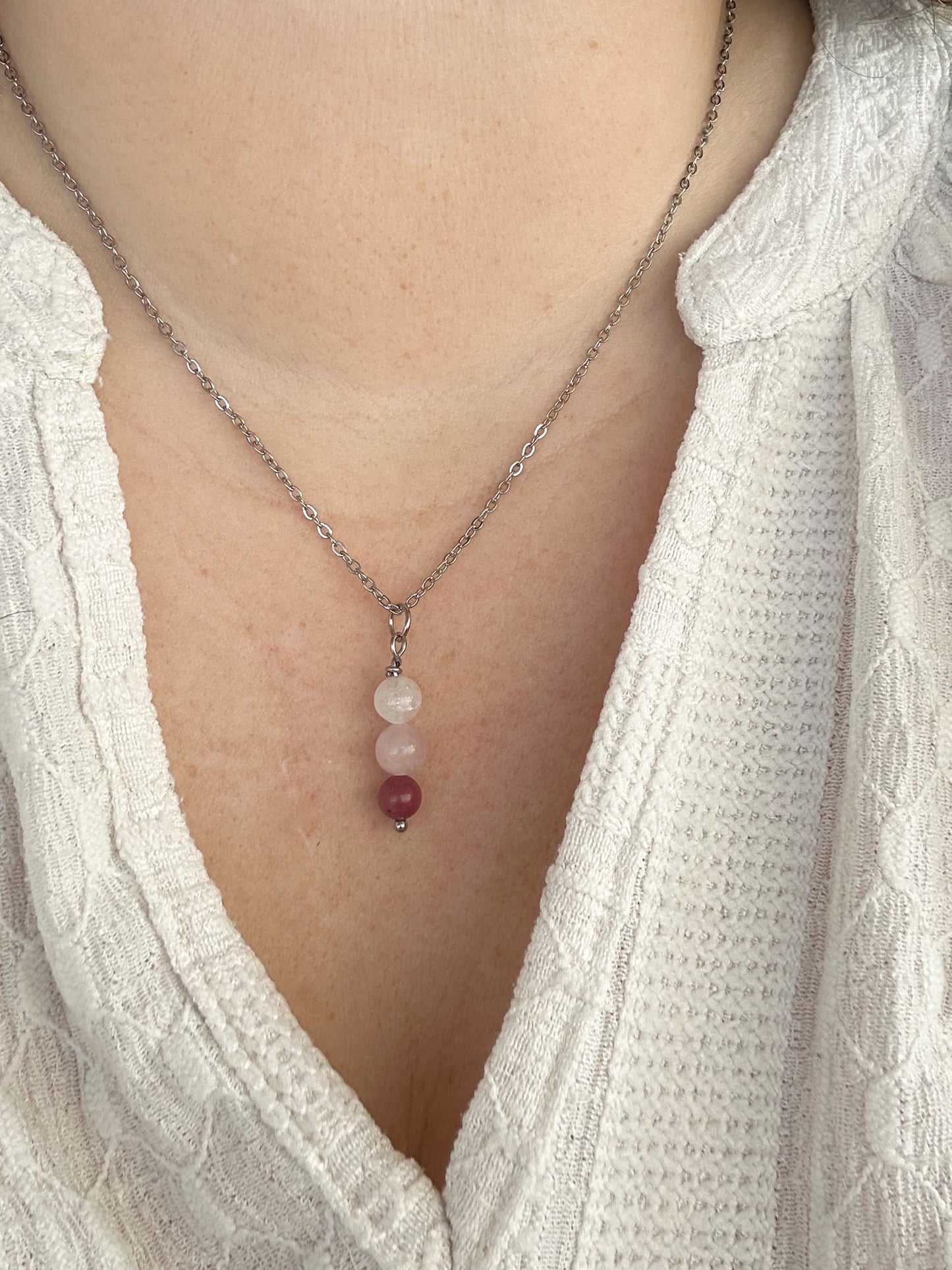 Kette Liebe mit Mondstein, Rosenquarz und Rhodochrosit