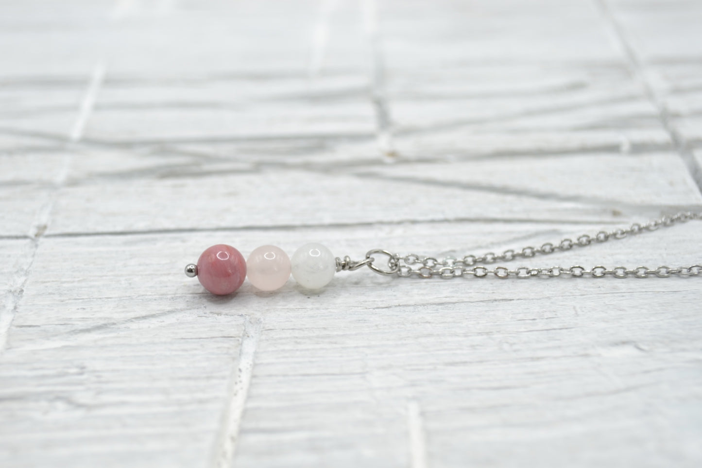 Kette Liebe mit Mondstein, Rosenquarz und Rhodochrosit