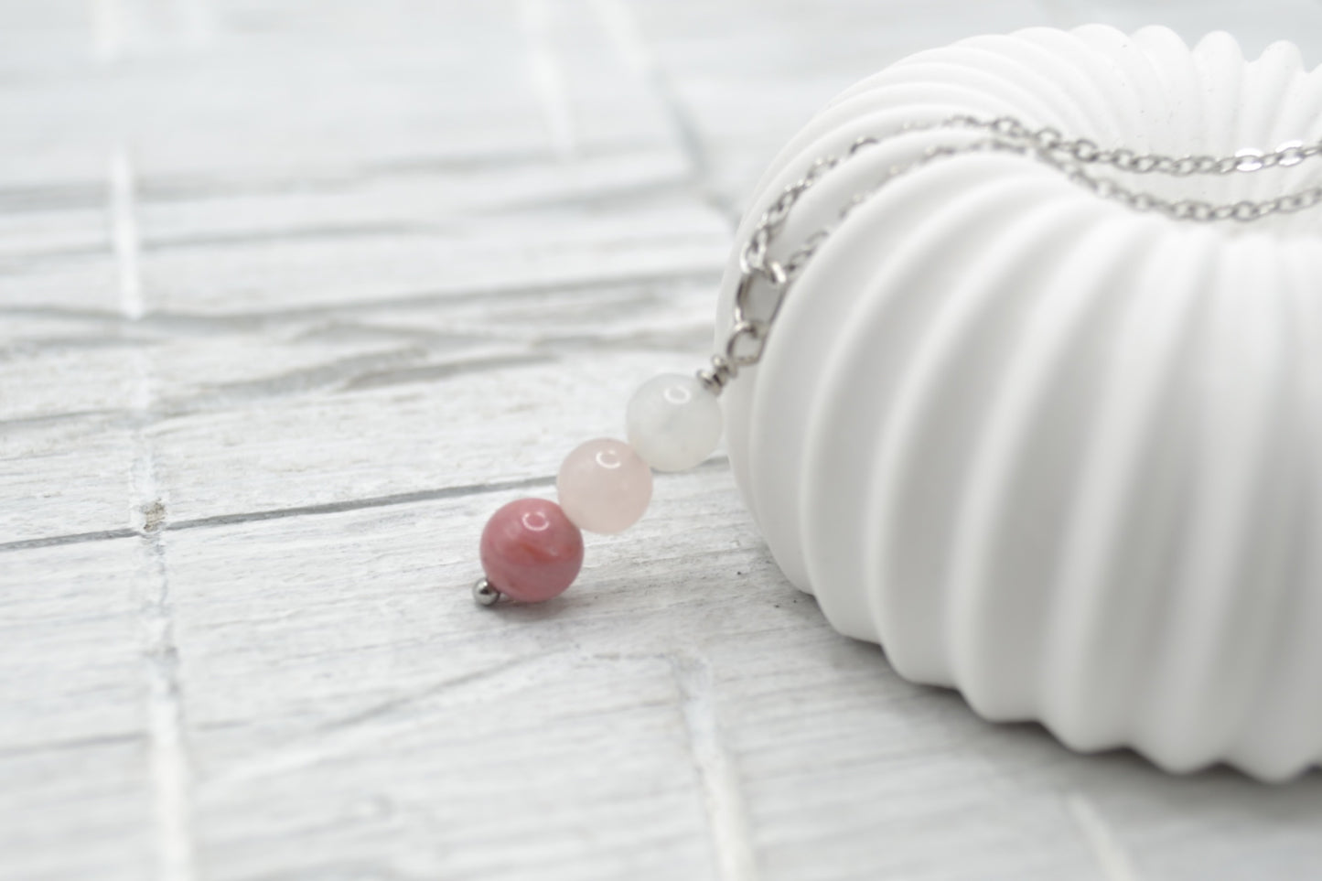 Kette Liebe mit Mondstein, Rosenquarz und Rhodochrosit