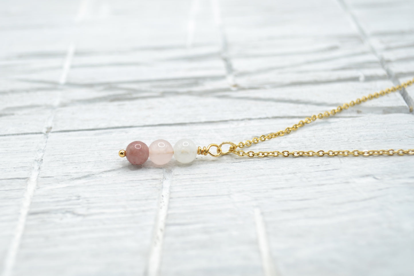 Kette Liebe mit Mondstein, Rosenquarz und Rhodochrosit