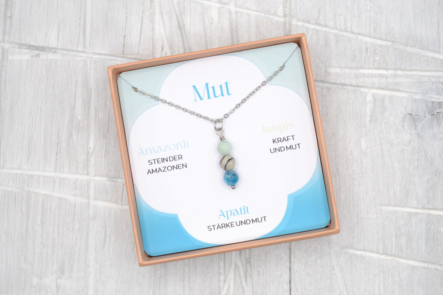Kette Mut mit Amazonit, Jaspis und Apatit