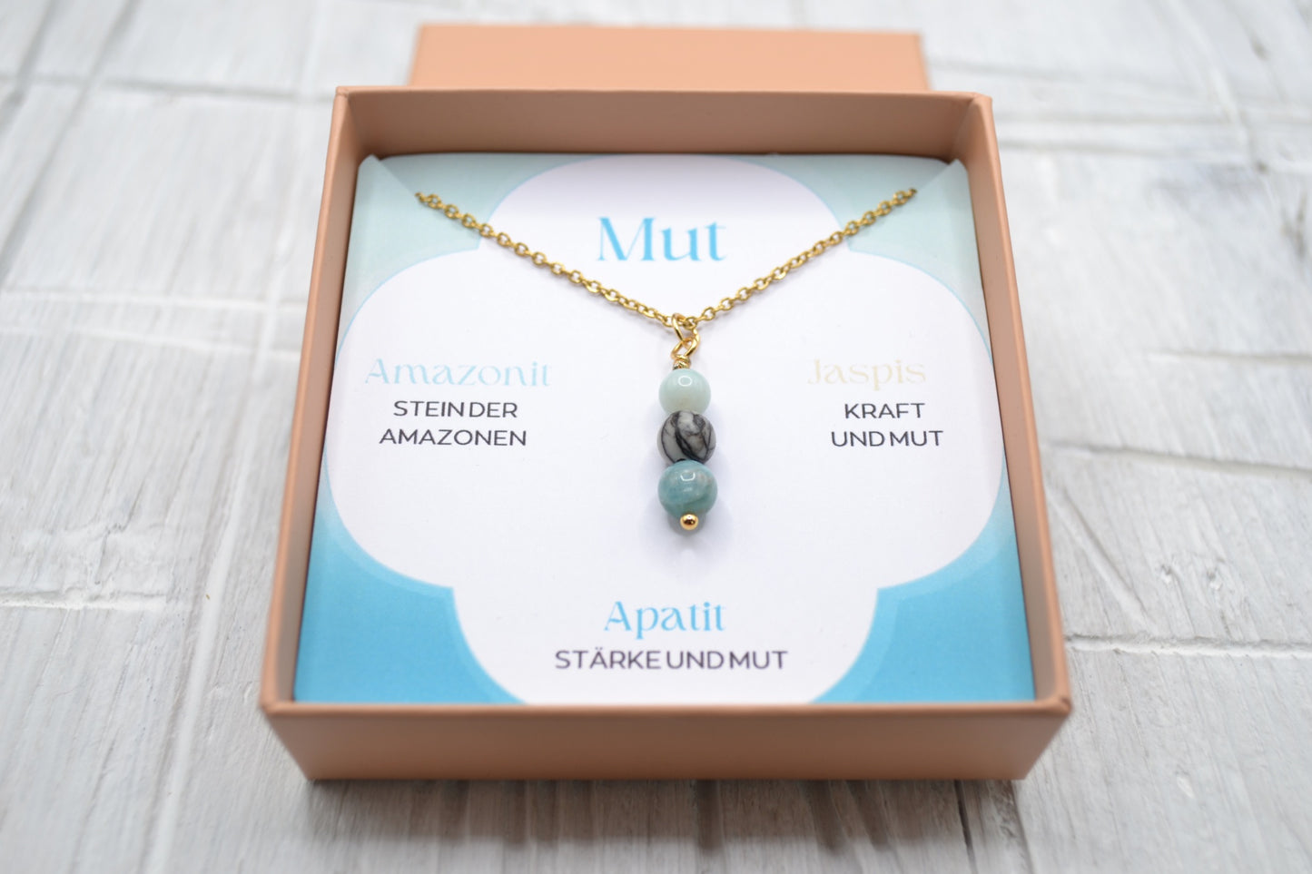 Kette Mut mit Amazonit, Jaspis und Apatit