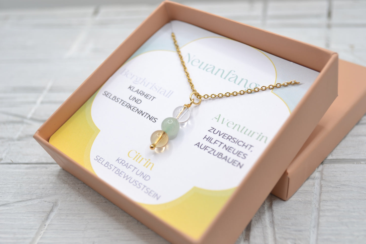 Kette Neuanfang mit Bergkristall, Aventurin und Citrin