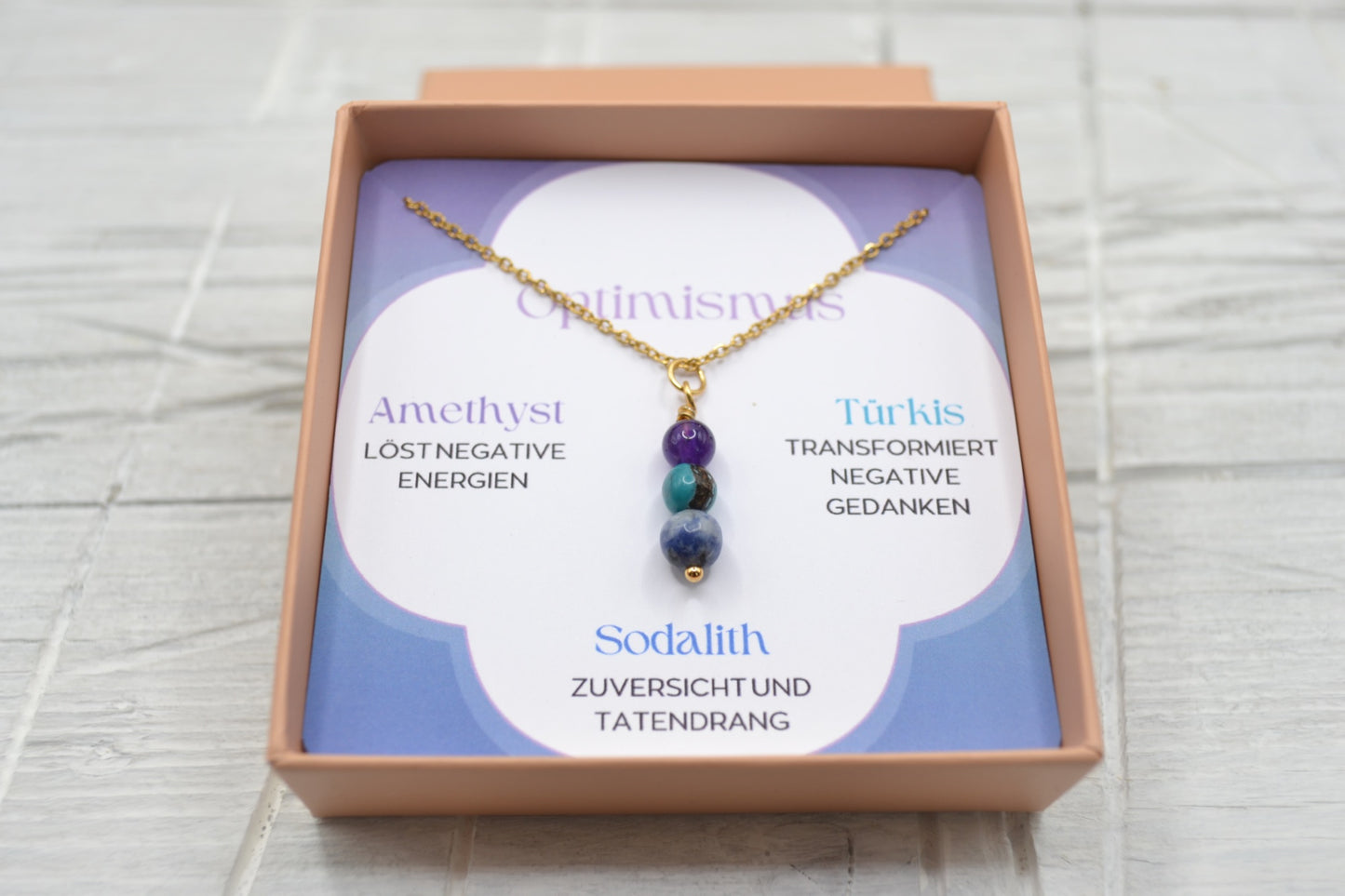Kette Optimismus mit Amethyst, Türkis und Sodalith
