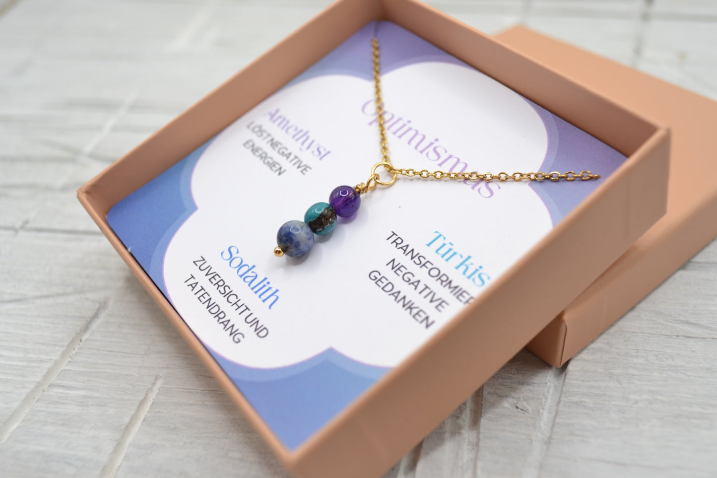 Kette Optimismus mit Amethyst, Türkis und Sodalith