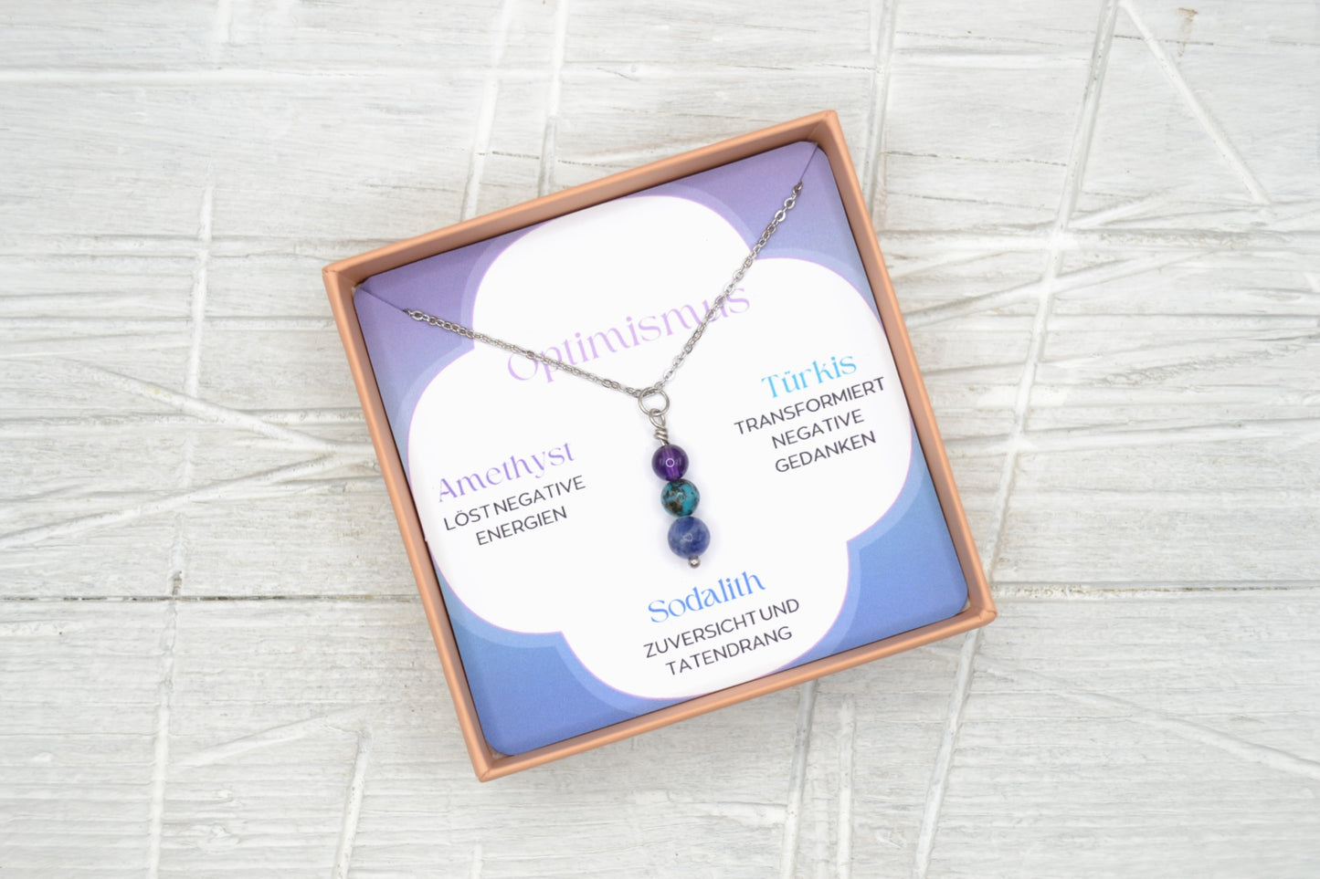 Kette Optimismus mit Amethyst, Türkis und Sodalith