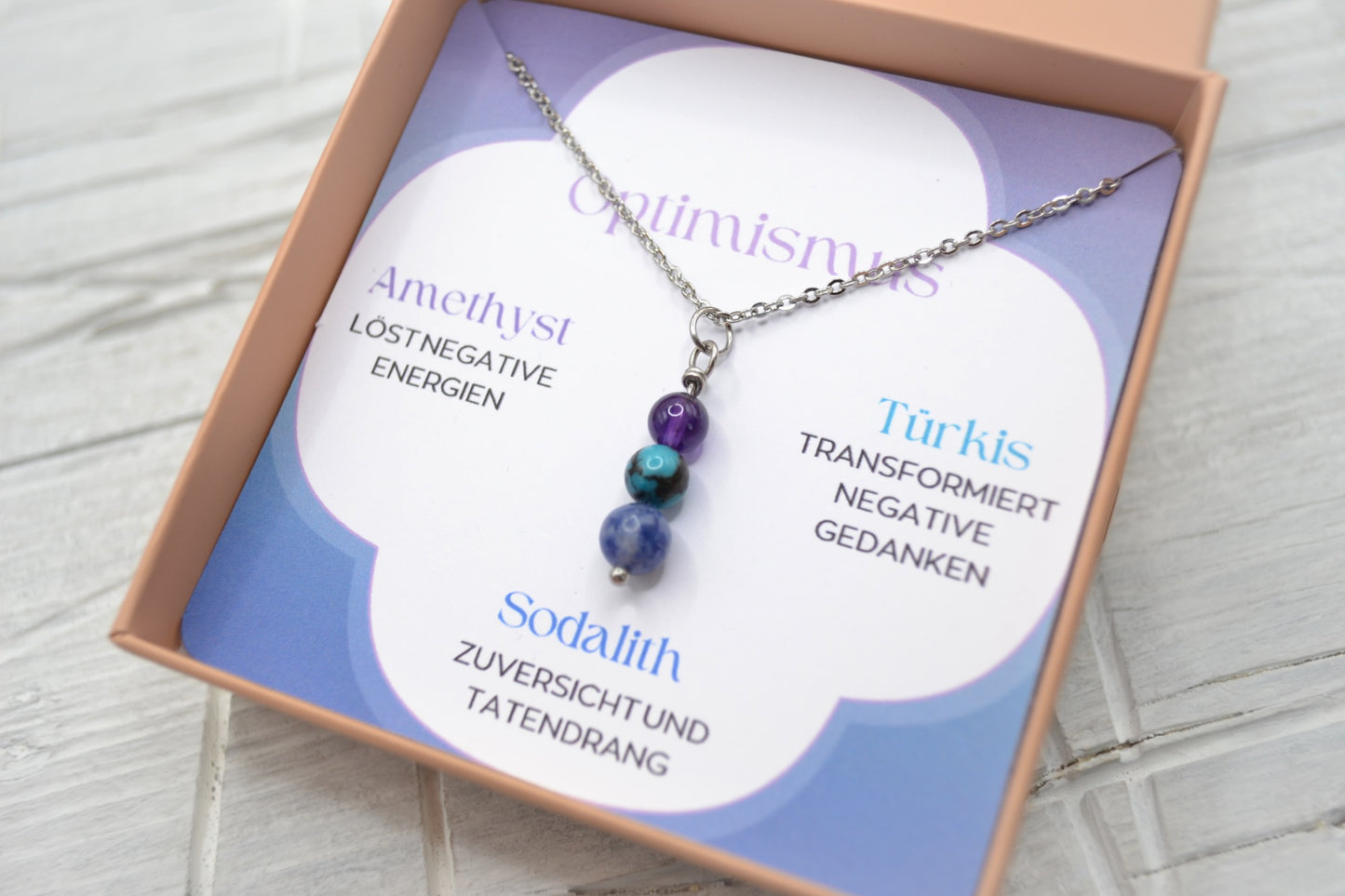 Kette Optimismus mit Amethyst, Türkis und Sodalith