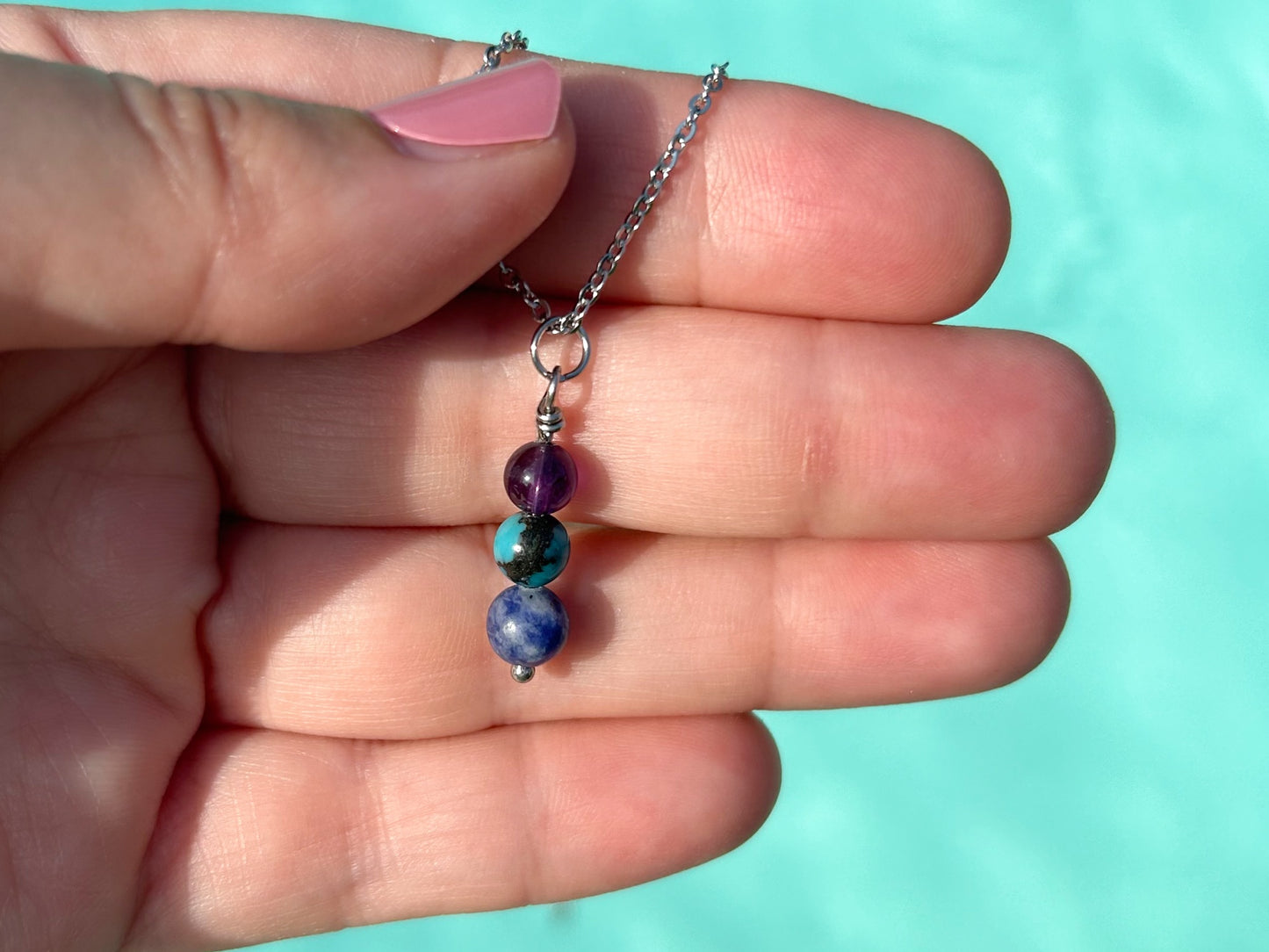 Kette Optimismus mit Amethyst, Türkis und Sodalith