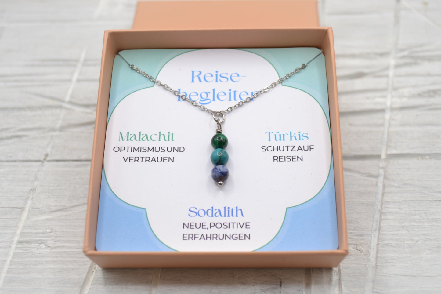 Kette Reisebegleiter mit Malachit, Türkis und Sodalith