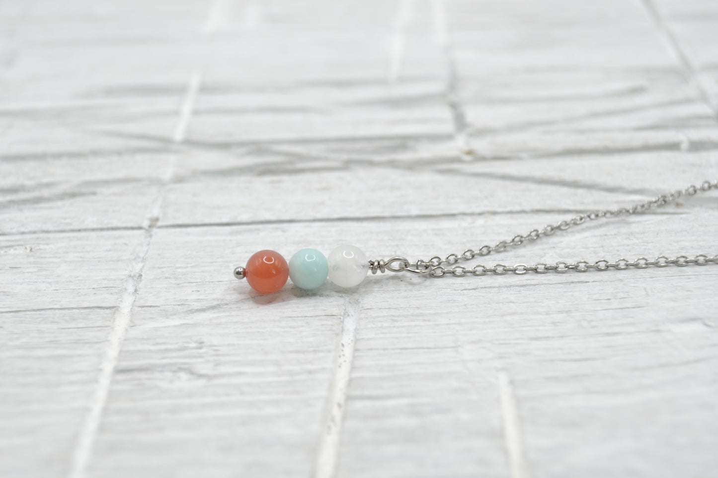 Kette Schwangerschaft mit Mondstein, Amazonit und Aprikosen-Achat