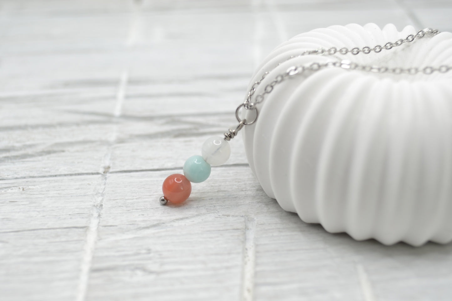 Kette Schwangerschaft mit Mondstein, Amazonit und Aprikosen-Achat